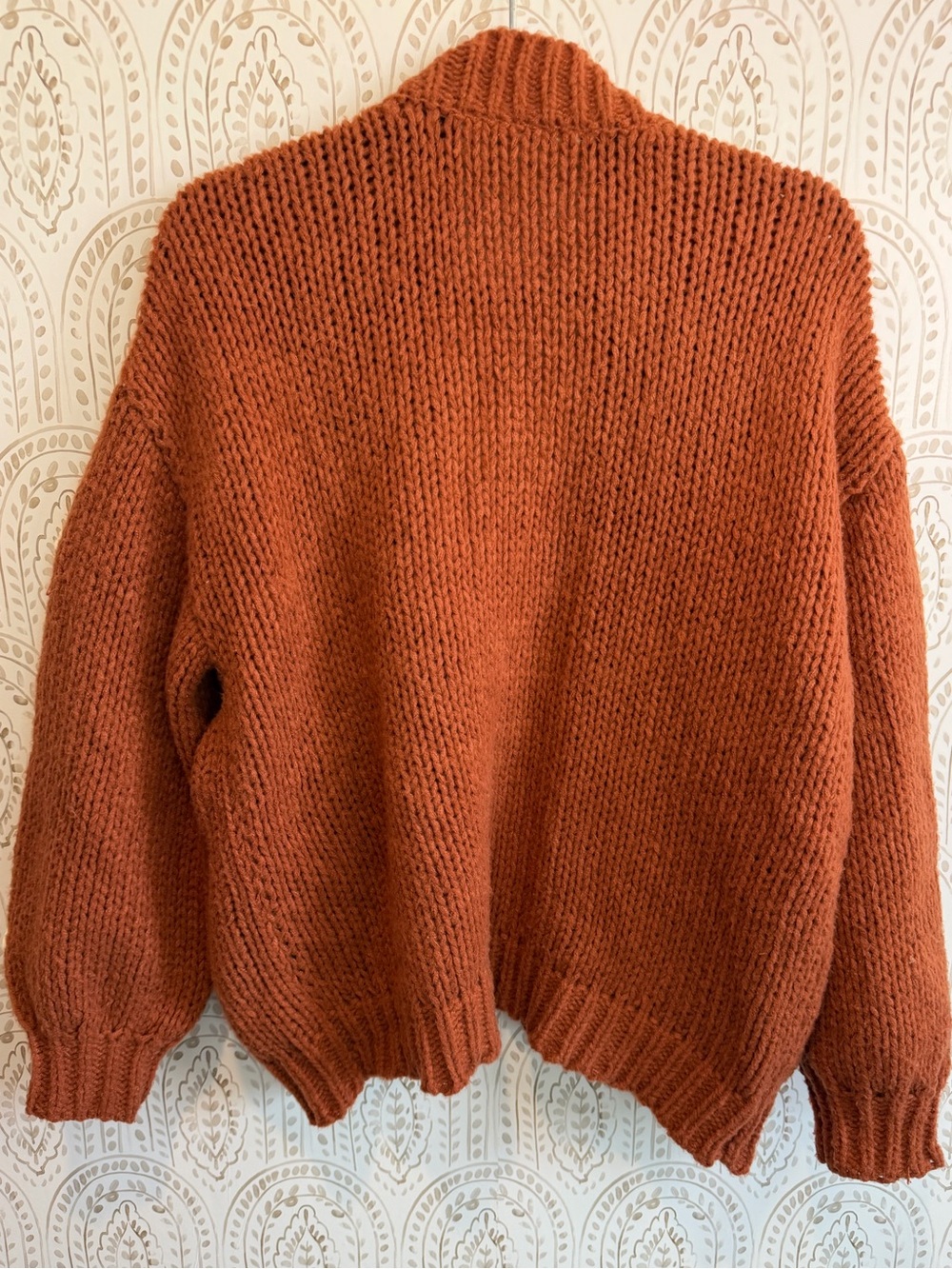 Maeve Anthropologie Chunky 3D Flower Knit Cardigan Sweater Terracotta One Size - Picture 7 of 11